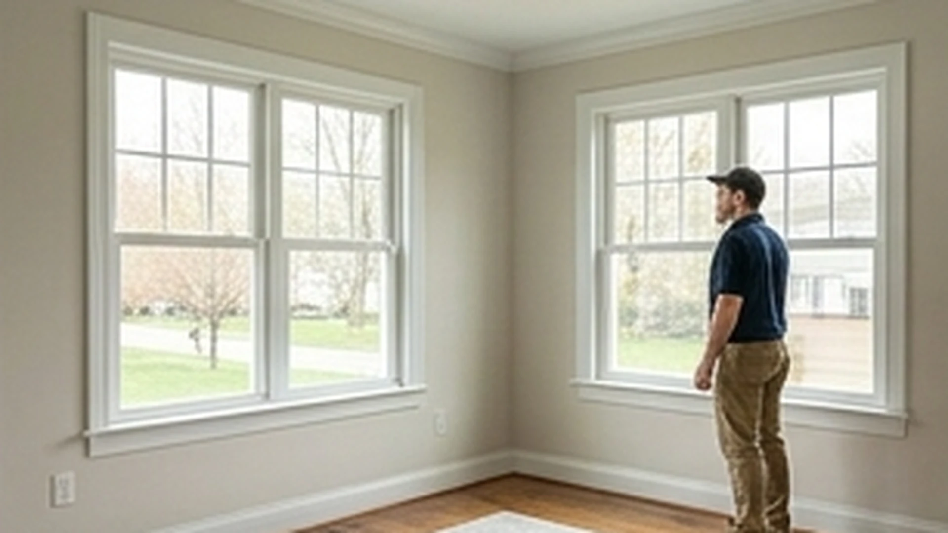 Finished bright living room with clean new replacement windows